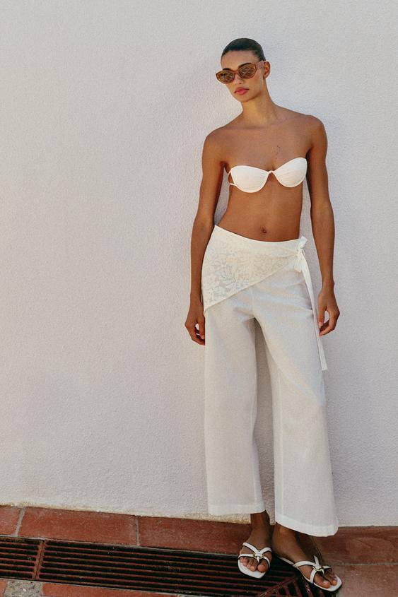 PANTALON PARÉO DROIT - Écru de Zara - Image 0