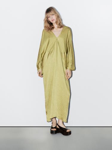 Zara Flowing satin kimono dress - STUDIO - Lime green