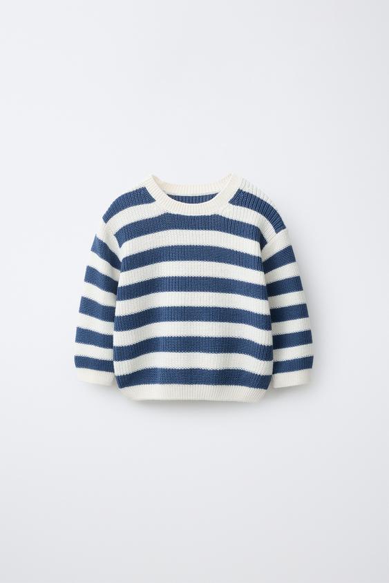 SUÉTER DE TRICÔ LISTRADO - Cru / Azul da Zara - Imagem 0