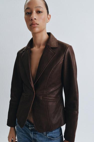 VESTE AJUSTÉE CUIR ZW COLLECTION ÉDITION LIMITÉE - Marron de Zara