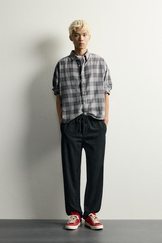COTTON-LINEN STRAIGHT-LEG TROUSERS - Black by Zara - Image 0