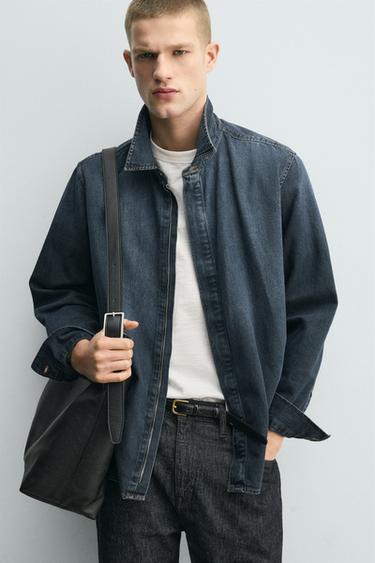 CHEMISE EN DENIM À FERMETURE ÉCLAIR - Bleu de Zara - Image 5