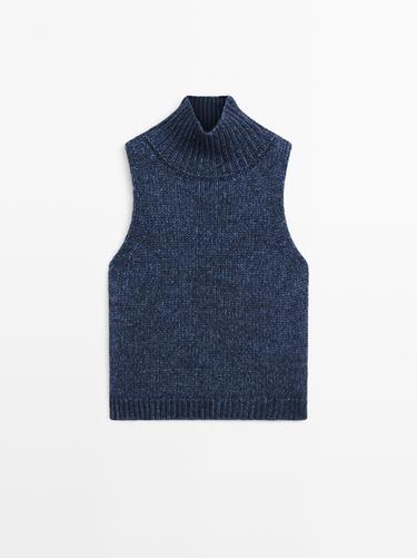 Veste sans manches en maille à col roulé - Bleu soutenu de Zara
