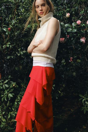 FALDA VOLANTES ZW COLLECTION - Rojo vivo de Zara