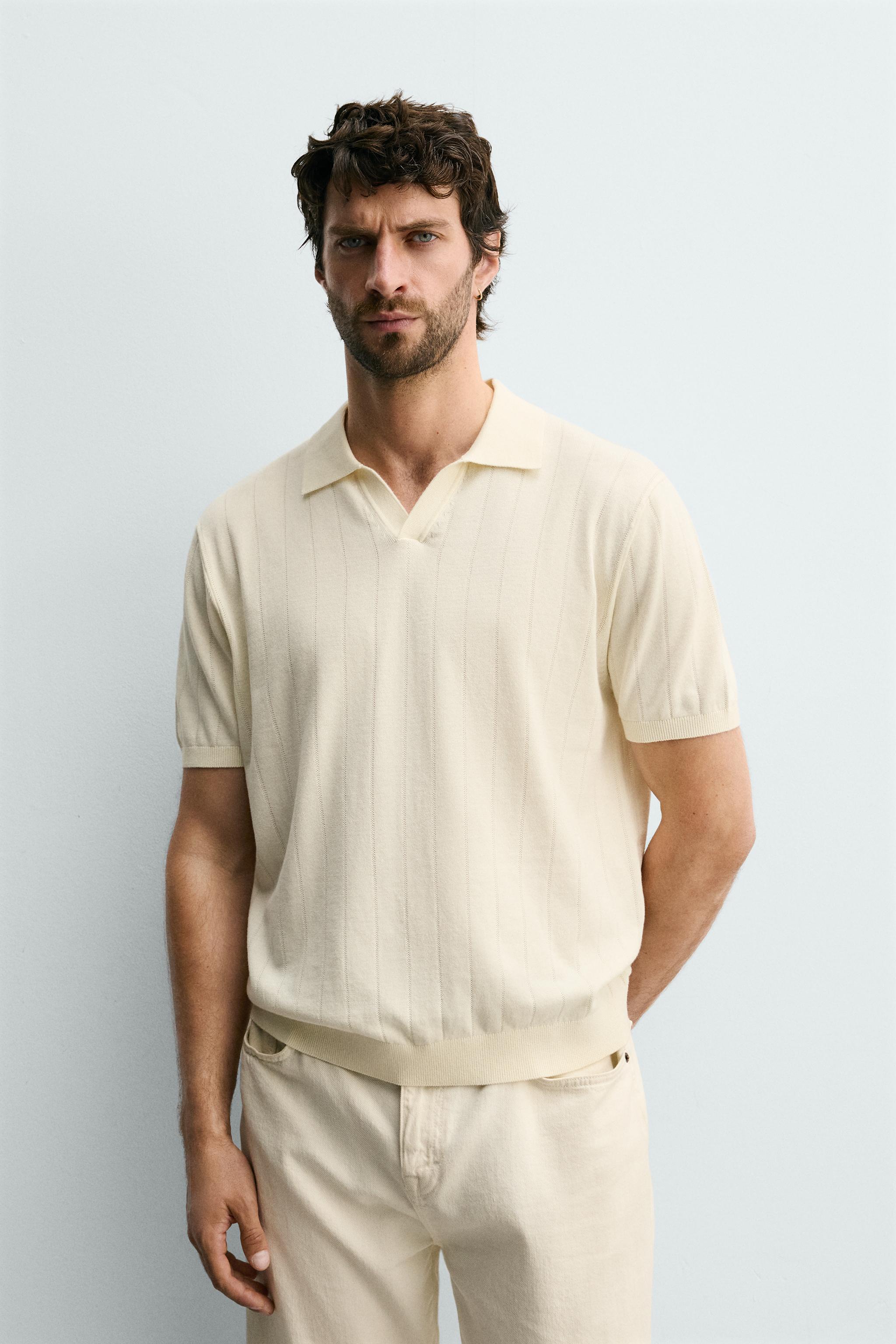 REGULAR FIT RIBBED KNIT POLO — Ecru (alternate view)