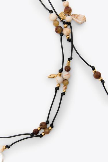MULTI-POSITION CORD BEADED CHARM NECKLACE - Black by Zara - Image 3
