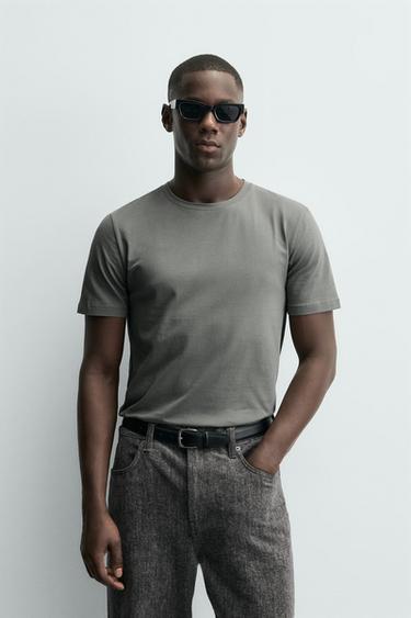 BASIC SLIM FIT T-SHIRT - Greenish by Zara