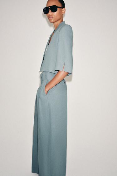 ZW COLLECTION LINEN BLEND PLEATED TROUSERS - Blue / Grey by Zara
