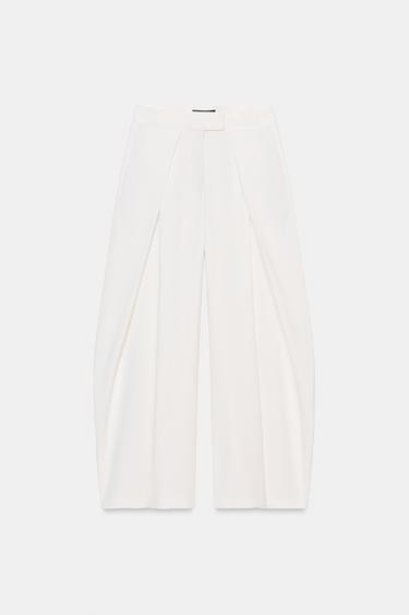Zara ZW COLLECTION PLEATED WIDE LEG PANTS - Ecru