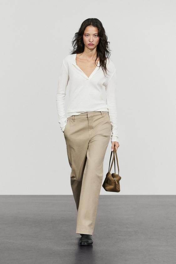 Pantalón stretch mezcla algodón - Beige de Zara - Imagen 0
