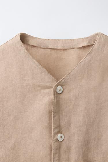 100% LINEN OVERSHIRT - Light brown by Zara - Image 2