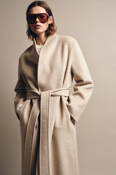 Zara MINIMALISTIČKI KAPUT OD MJEŠAVINE VUNE ZW COLLECTION LIMITED EDITION – bež