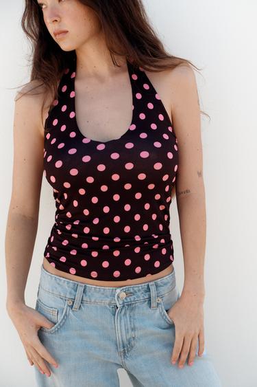 TOP HALTER À POIS - Marron de Zara - Image 1