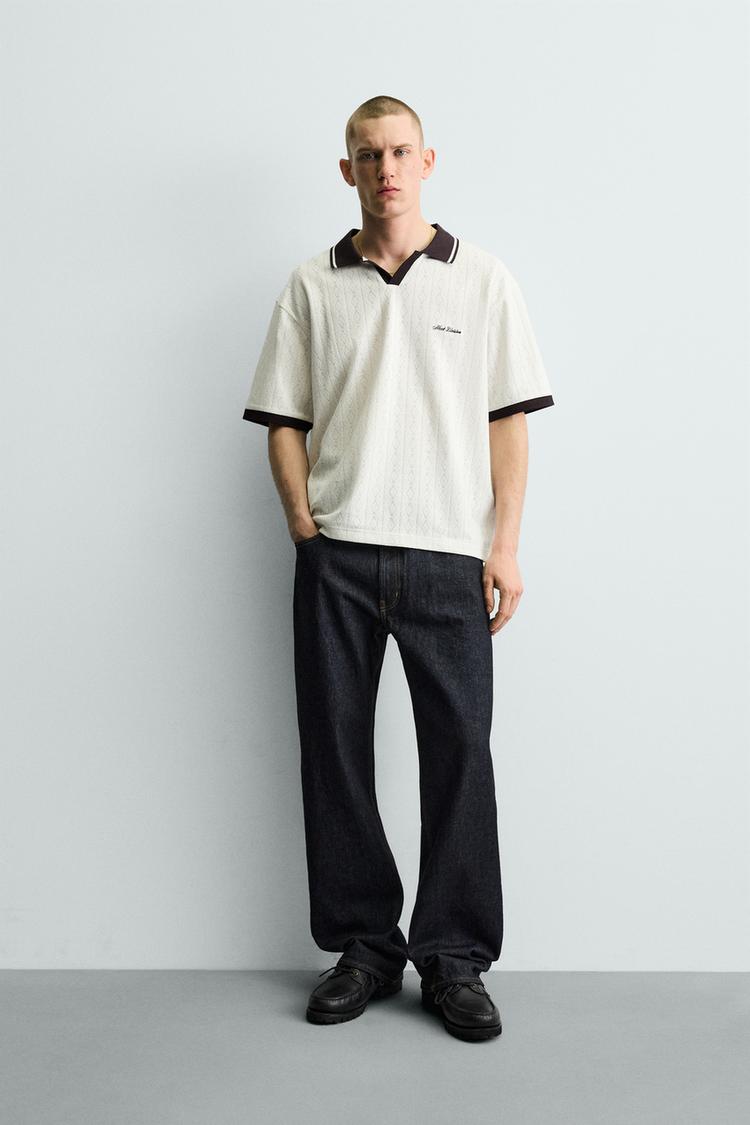 NAKIŞLI DİKEY JAKARLI POLO T-SHIRT