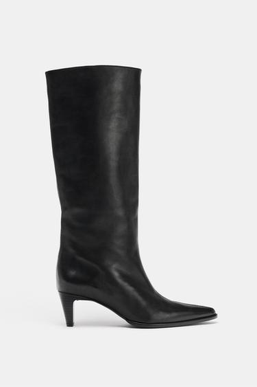 BOTA TACÓN KITTEN PIEL - Negro de Zara