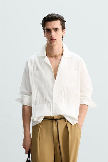 Zara COTTON - LINEN TUCKED SHIRT - White