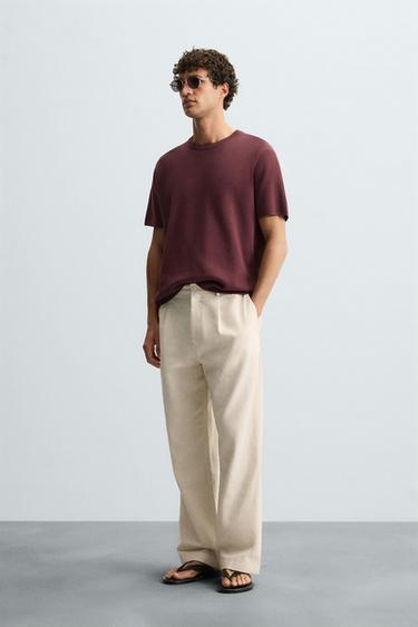 TEXTURED KNIT T-SHIRT - Burgundy by Zara - Image 0