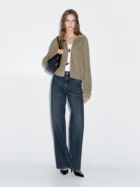 Mercerised cotton cardigan with horn button detail