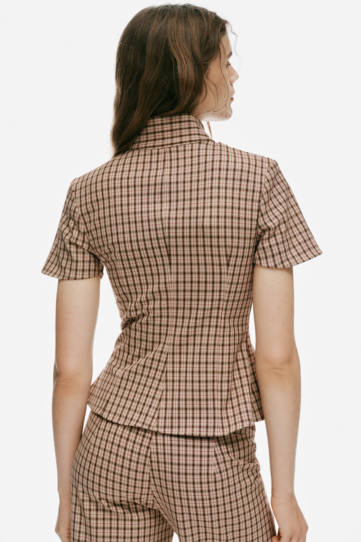 Женский топ Zara Plaid Zip-Up Top, цвет: Бежевый коричневый — фото 3