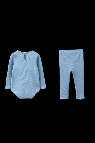 BODYSUIT AND LACE TRIM LEGGINGS SET - Mid-blue by Zara