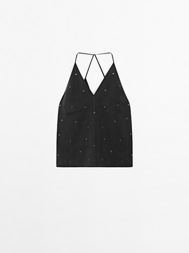 Zara Flowing top with eyelets - Black