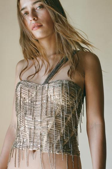 LIMITED EDITION BEADED SEQUIN CORSET - Silver by Zara