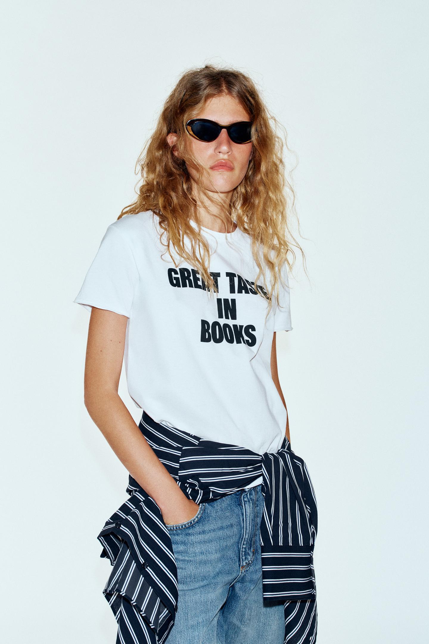 Женская футболка Zara Message, цвет: Устричный белый — фото 2