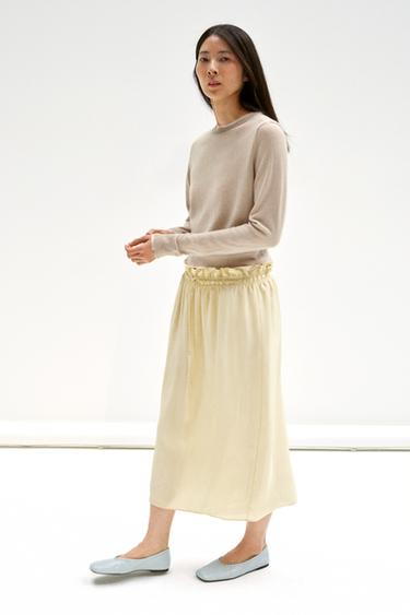 コード付きミディスカート ZW COLLECTIONライトベージュZaraのコード付きミディスカート ZW COLLECTION - ライトベージュ 