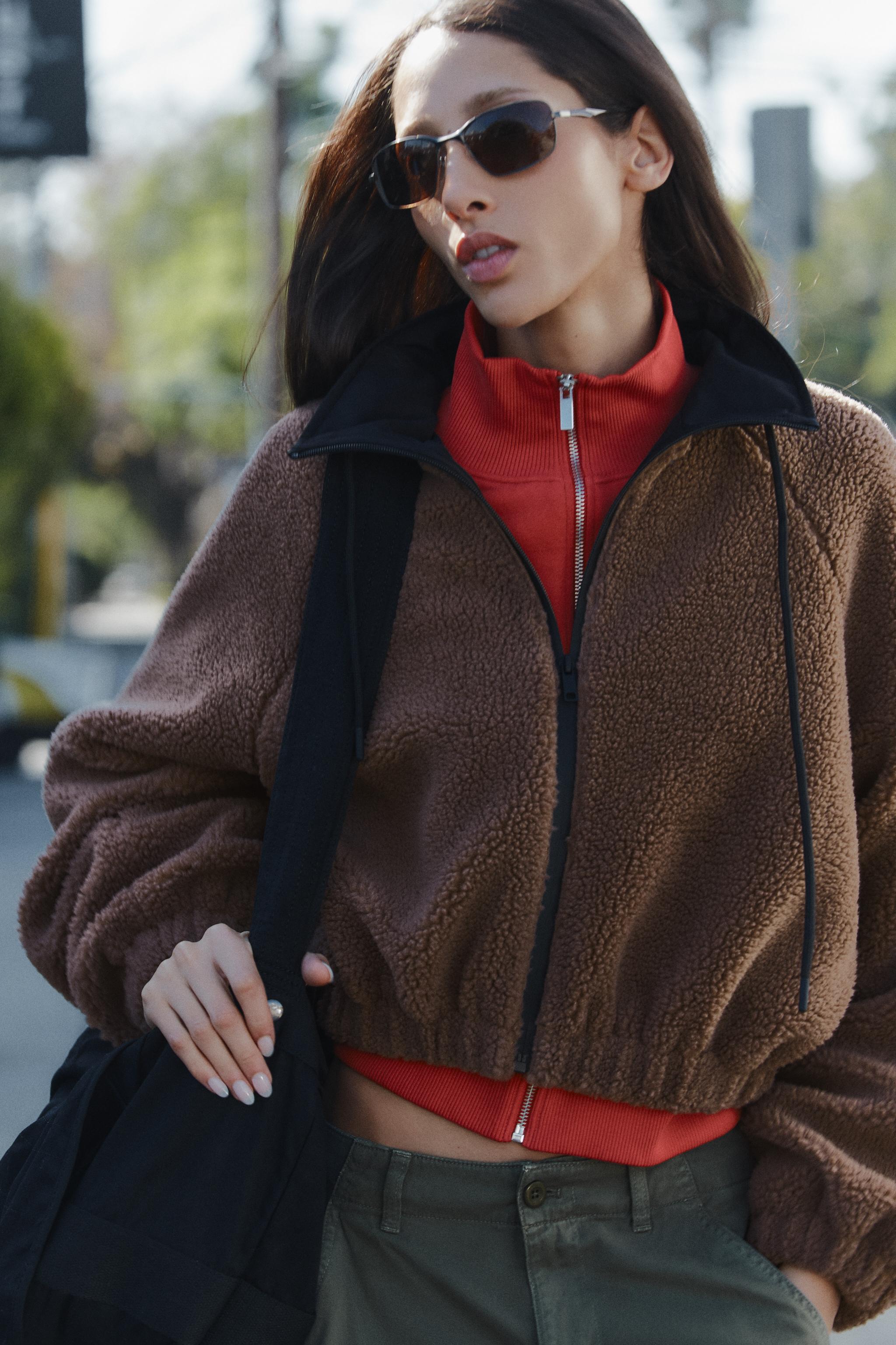 Contrast Collar Faux Shearling Jacket by Zara