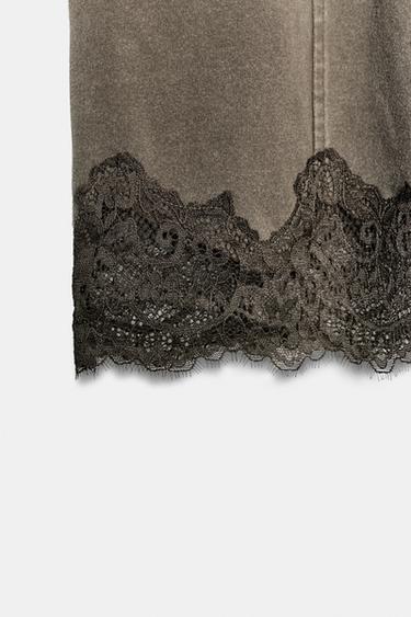 JUPE EFFET DÉLAVÉ ET DENTELLE - Marron de Zara - Image 7
