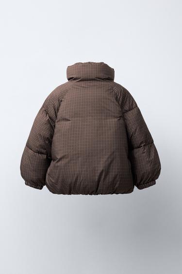 Zara CHECKERED PUFFER JACKET - Brown