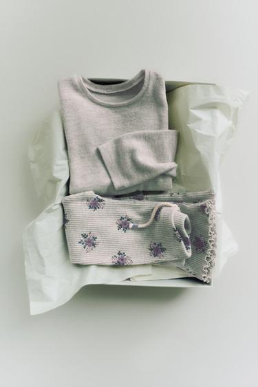 Zara PRINTED SOFT TOUCH T-SHIRT AND LEGGINGS SET - Gray marl