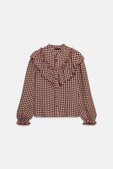 BLOUSE À CARREAUX VICHY ET VOLANTS - Bordeaux de Zara - Image 6
