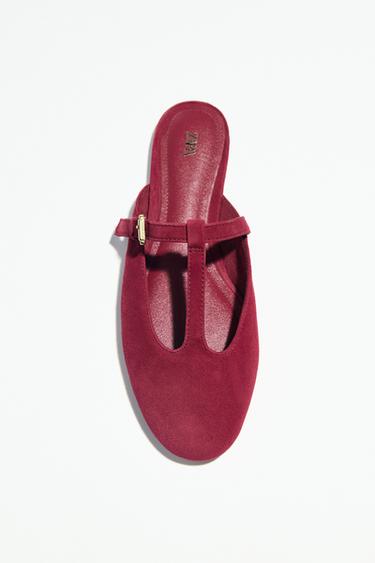 SPLIT SUEDE SLINGBACK SHOES WITH STRAP - Red by Zara