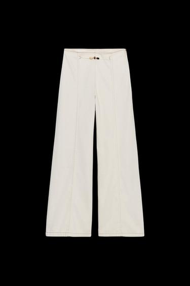 Zara Z1975 BEADED HIGH RISE WIDE LEG JEANS - Ecru - Image 0