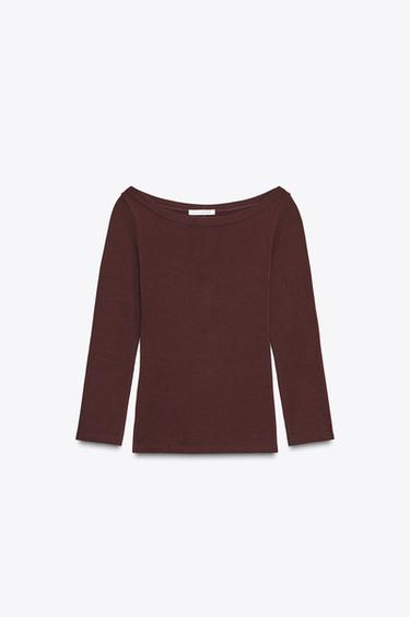 Zara 船領 T 恤 - 勃艮第酒紅色