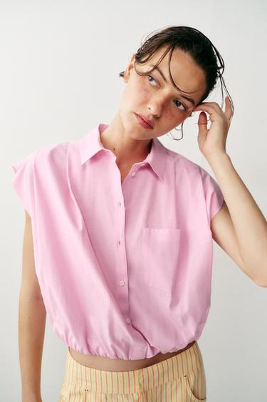 CAMISA CURTA RISCAS - Rosa / Branco da Zara