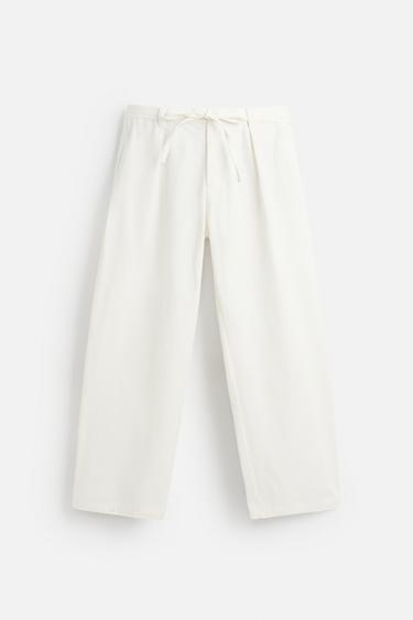 PANTALON COUPE DÉCONTRACTÉE CEINTURE - Écru de Zara - Image 4