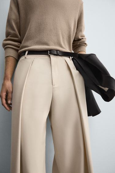 PANTALON COUPE LARGE PLIS - Beige de Zara