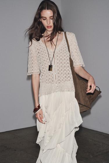 GILET EN MAILLE POINTELLE - Gris perle de Zara - Image 1