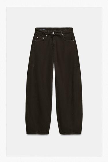 Zara ZW COLLECTION MID-RISE BALLOON JEANS - Chocolate