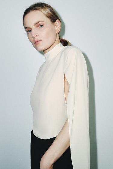 Zara ZW COLLECTION VENTED CAPE SHIRT - Ecru