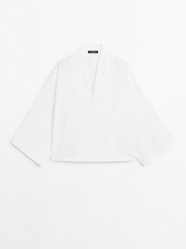 Blusa pechera abotonada 100% algodón - Blanco de Zara