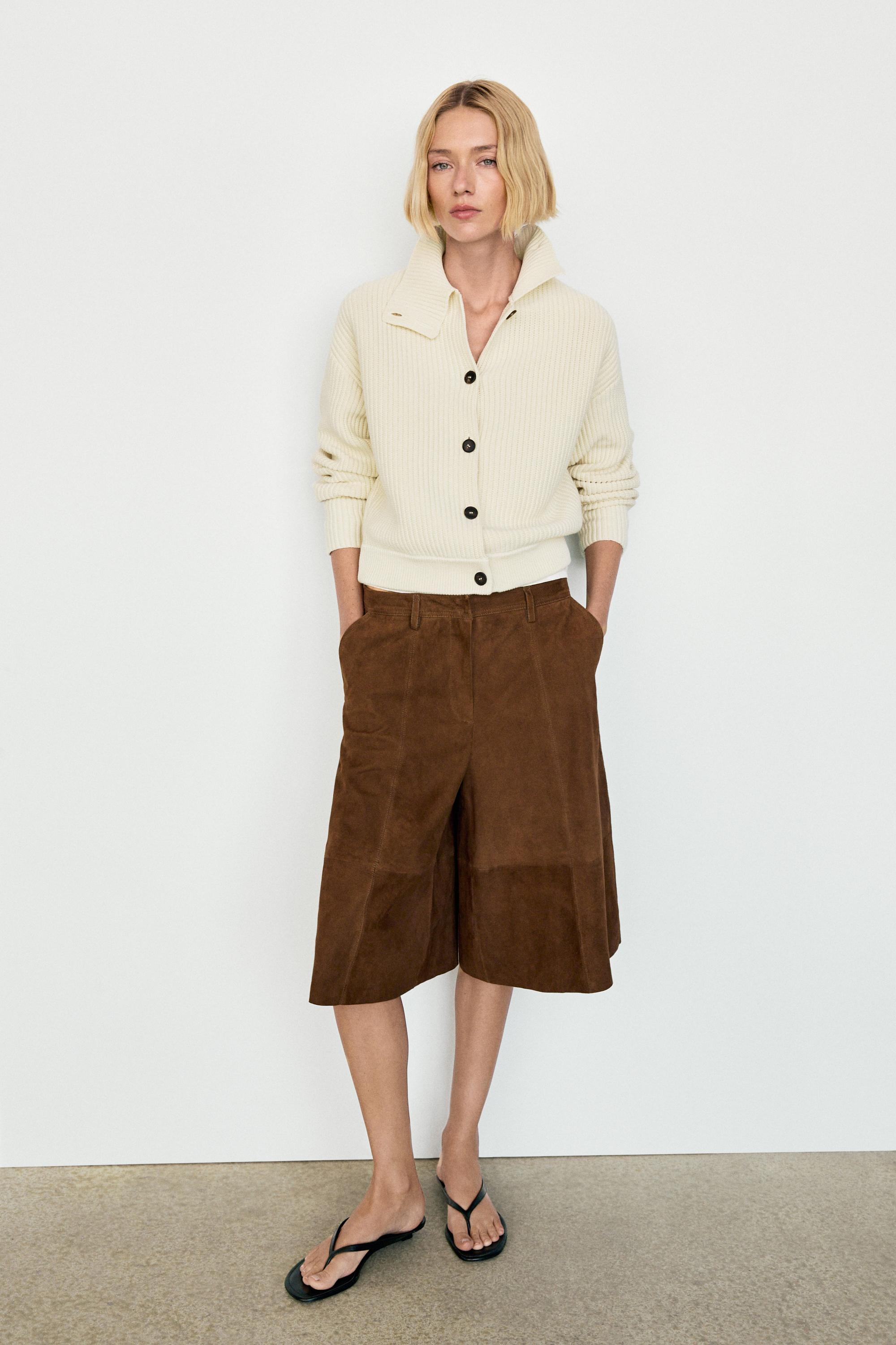 Cotton high neck knit cardigan