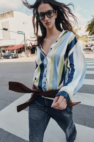 STRIPED SATIN SHIRT - Multicoloured by Zara