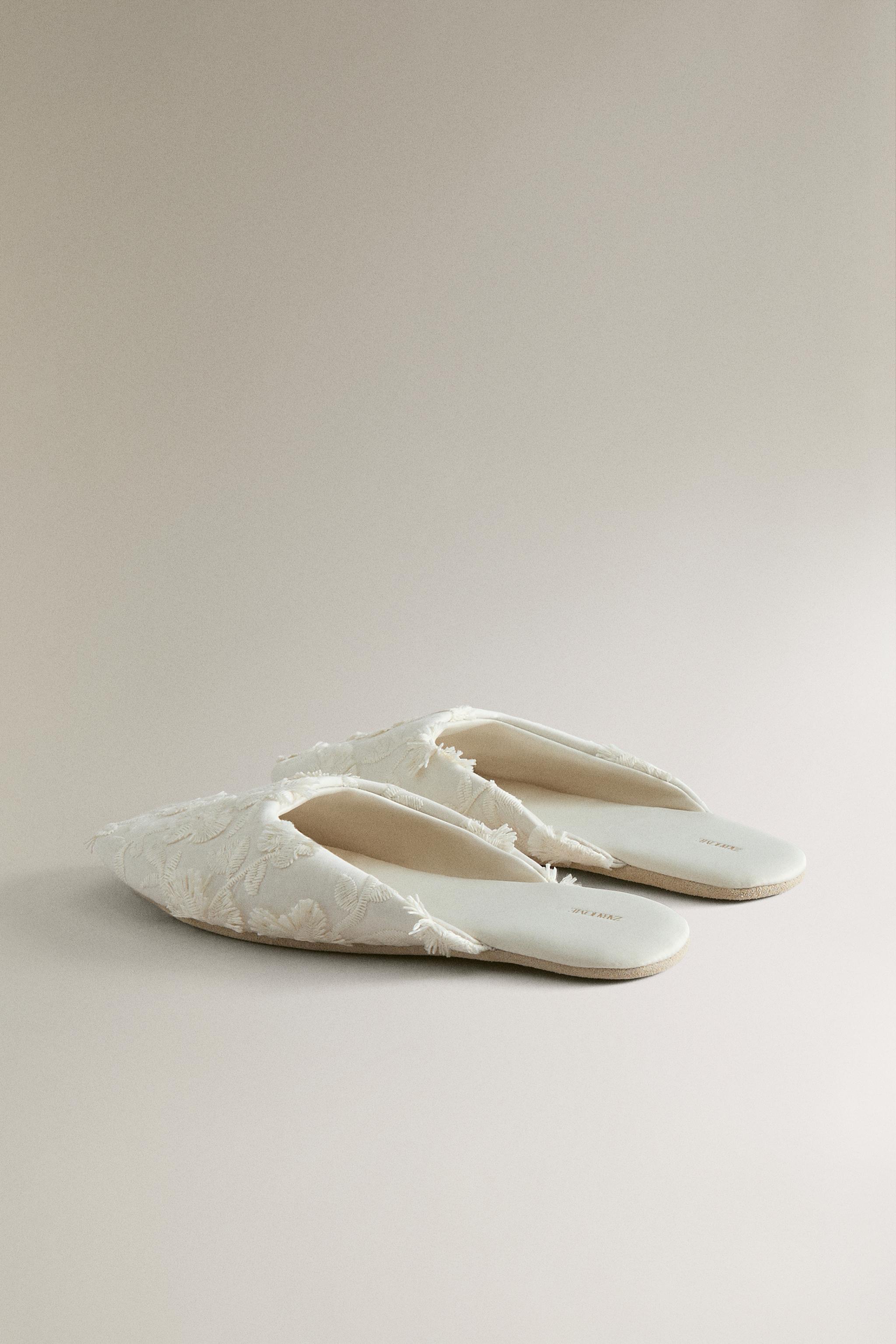 FLORAL MULE SLIPPERS WITH LEATHER SOLE