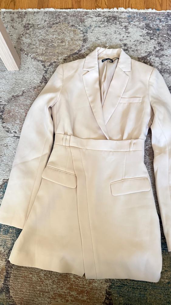 beige blazer dress zara SECOND HAND Size:22½   35/36 Long sleeves with buttoned brand_BEACH_RIOT Mermaid Sequins Prom Dress