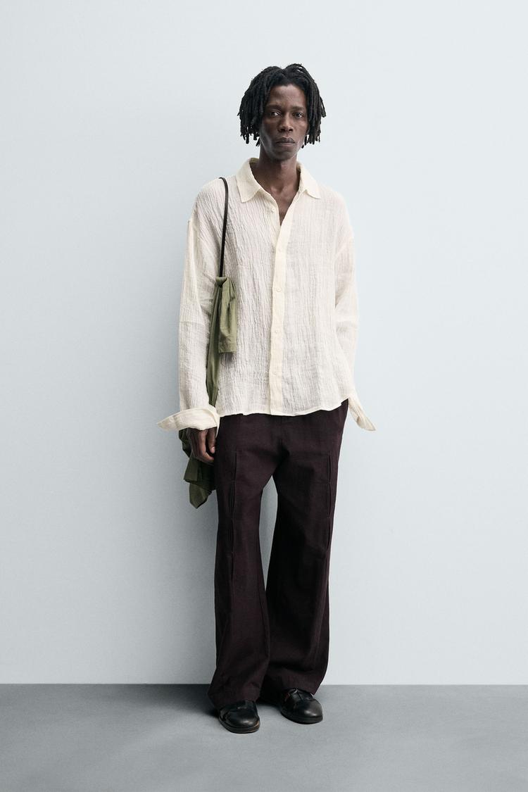 CAMICIA 100% LINO EFFETTO ARRICCIATO Écru ZARA Italia Italy