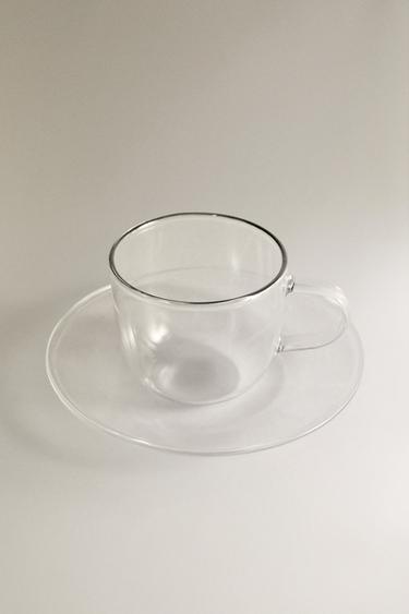 TASSE À THÉ ET ASSIETTE BOROSILICATE FILET ARGENT - Argent de Zara - Image 1