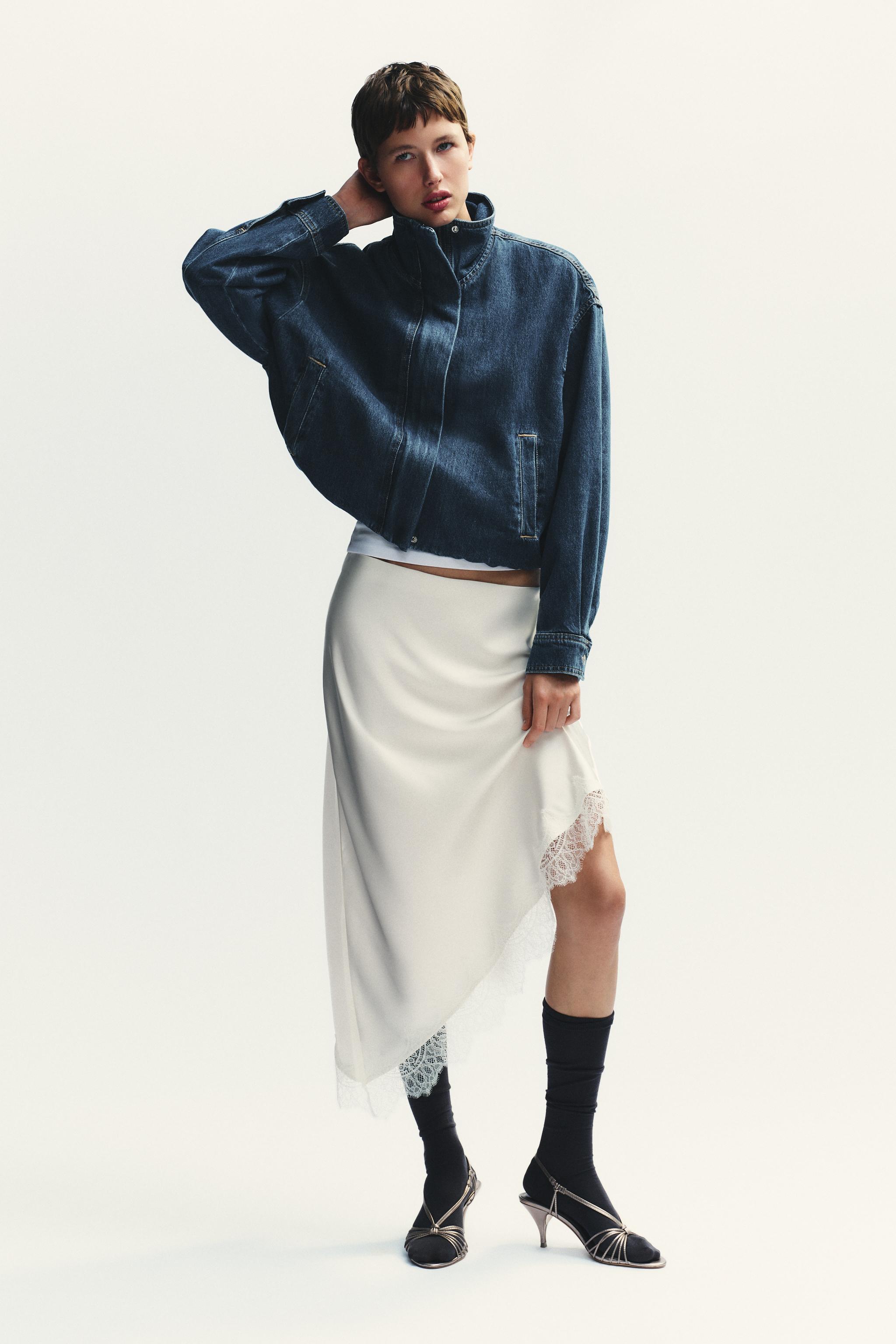 ★新品未使用★サテンレーススカート　GIUNON スリット付き GIUNON スカート crushed satin lace skirt / クラッシュサテン